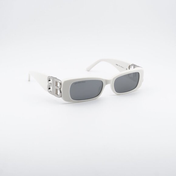 Balenciaga BB0096S 020 Sunglasses Ivory/Silver Rectangle Frame, Grey Lenses main image 4